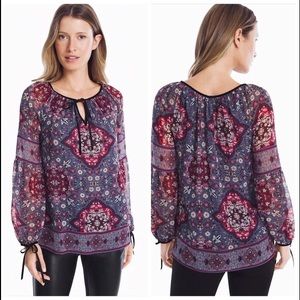 White House Black Market BoHo print blouse SZ 6